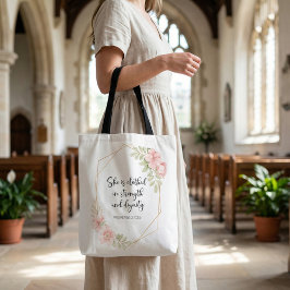 Bolso De Tela Proverbs 31:25 Strength and Dignity Floral 