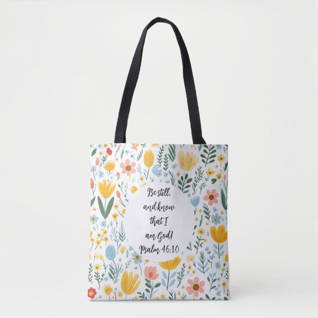 Bolso De Tela Psalm 46:10 Floral Tote Bag (Anverso)