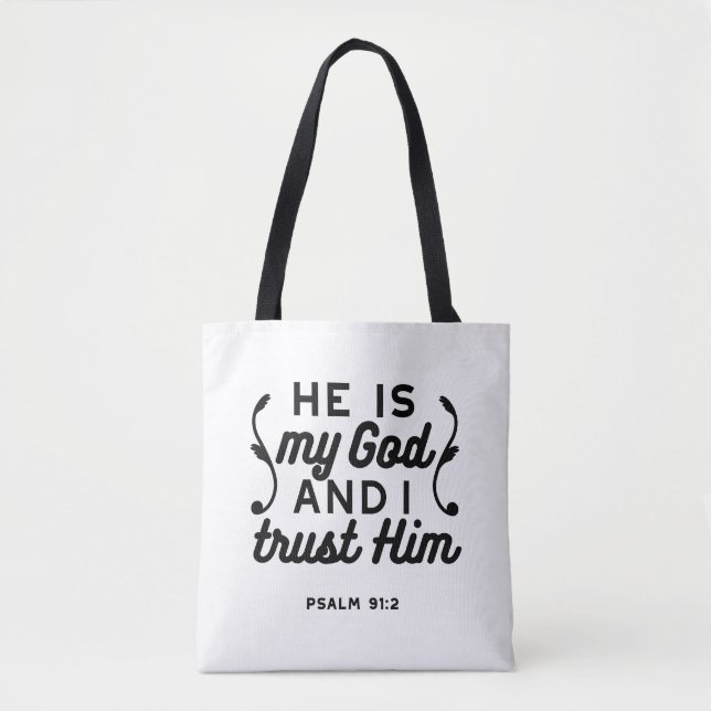 Bolso De Tela Psalm 91:2 – Trust in God Christian Bible Verse (Anverso)