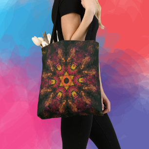 Bolso De Tela Psicodelia Hippie Rojo Amarillo y Naranja