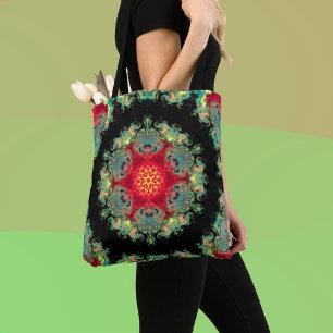 Bolso De Tela Psicodelia Hippie Rojo Verde azulado y Negro