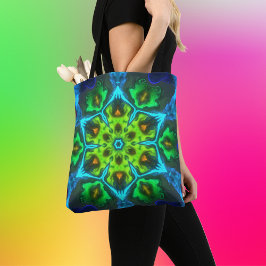 Bolso De Tela Psicodelia Kaleidoscope Azul verde y Naranja