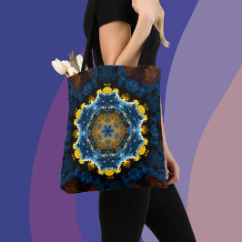 Bolso De Tela Psicodelia Mandala Flor Amarillo azul y Naranja