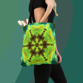 Bolso De Tela Psicodelia Mandala Flor Amarillo Verde y Azul