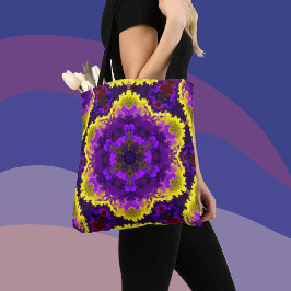 Bolso De Tela Psicodelia Mandala Flor Amarillo y Púrpura