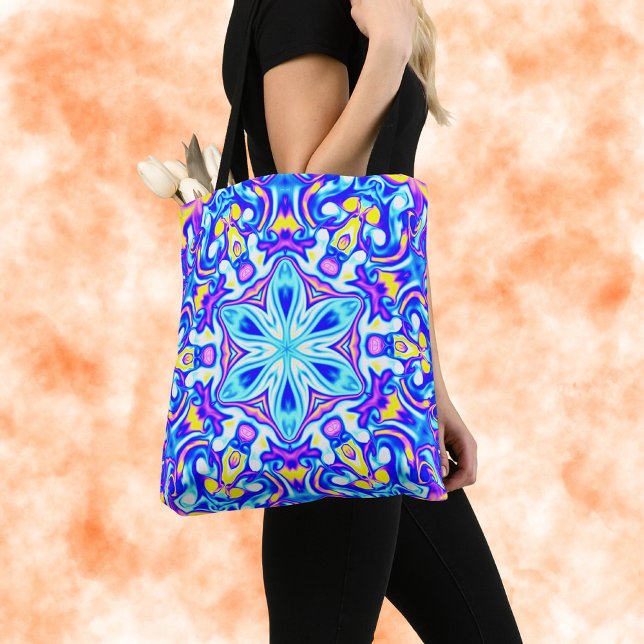 Bolso De Tela Psicodelia Mandala Flor azul morado y amarillo (Subido por el creador)
