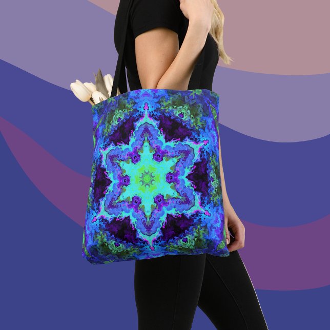 Bolso De Tela Psicodelia Mandala Flor Azul Verde y Púrpura (Subido por el creador)