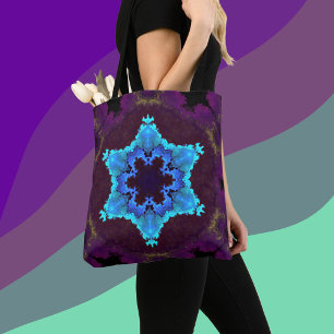 Bolso De Tela Psicodelia Mandala Flor Azul y Púrpura