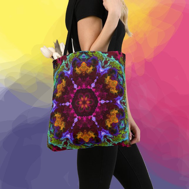 Bolso De Tela Psicodelia Mandala Flor Naranja morado y verde (Subido por el creador)