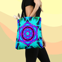 Bolso De Tela Psicodelia Mandala Flor rosa morado y azul