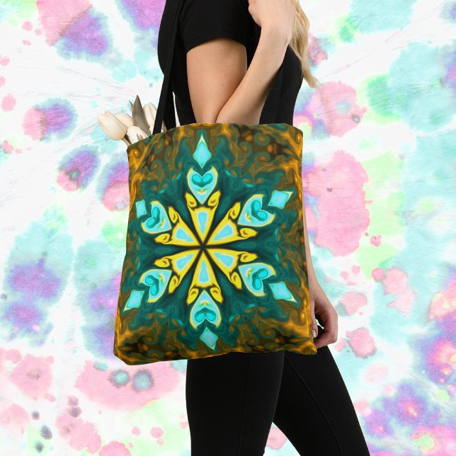 Bolso De Tela Psicodelia Mandala Flor Verde azulada y Amarilla (Subido por el creador)