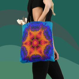 Bolso De Tela Psicodelia Mandala Naranja de flores rojo y azul