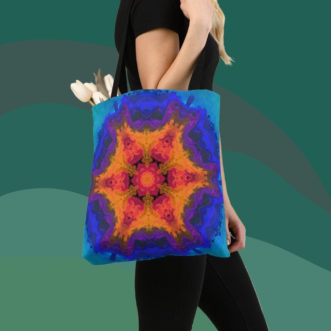 Bolso De Tela Psicodelia Mandala Naranja de flores rojo y azul (Subido por el creador)