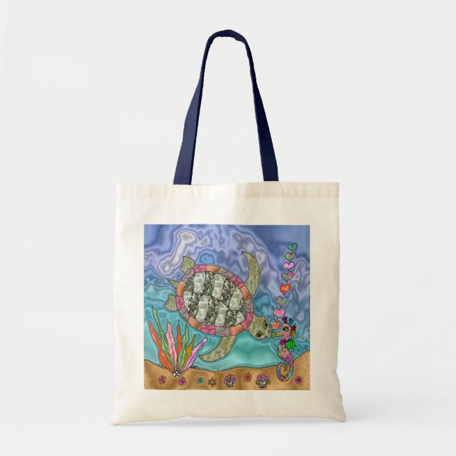 Bolso De Tela Psicodelia Turtle Seahorse Art Tote Bag (Frente)