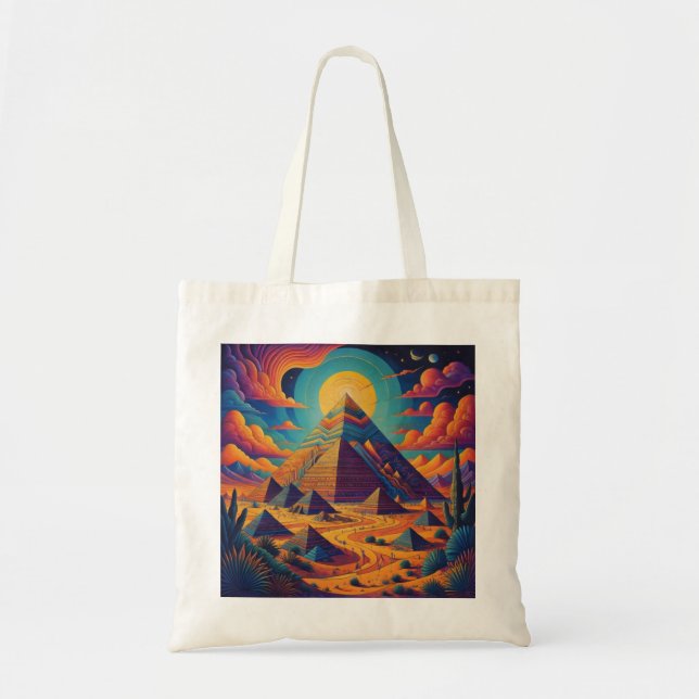 Bolso De Tela Psicodélico arte paisajístico de la pirámide egipc (Frente)