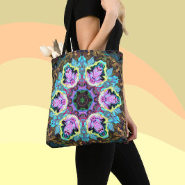 Bolso De Tela Psicodélico Mandala Flor amarillo azul y rosa