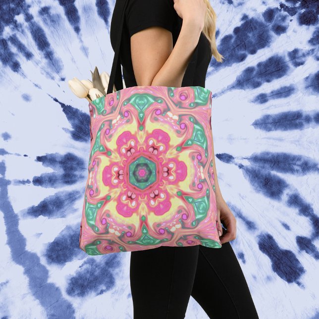 Bolso De Tela Psicodélico Mandala Flor Rosa Verde y Amarillo (Subido por el creador)