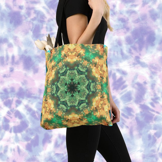 Bolso De Tela Psicodélico Mandala Flor Verde y Amarillo (Subido por el creador)