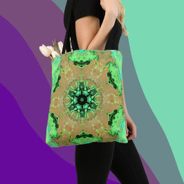 Bolso De Tela Psicodélico Naranja de flores de Mandala y verde
