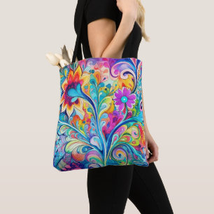 Bolso De Tela Psicodélico Retro Hípster 70s 60s