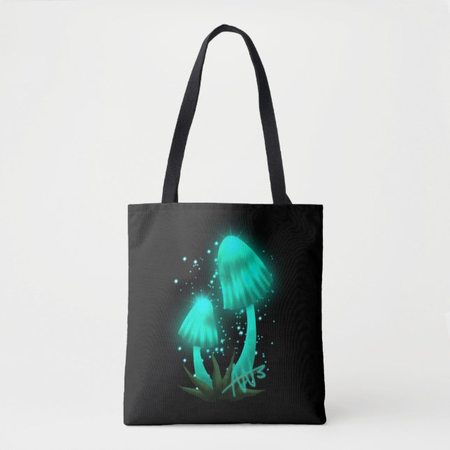 Bolso De Tela Psicodélico Tapón de pixie Gopando champiñón cian (Anverso)
