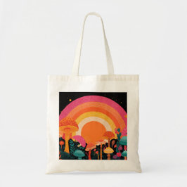 Bolso De Tela Psychedelic Mushroom Sunset – Retro Fantasy Nature