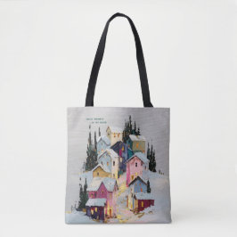 Bolso De Tela Pueblo invernal colorido con nieve con técnica de