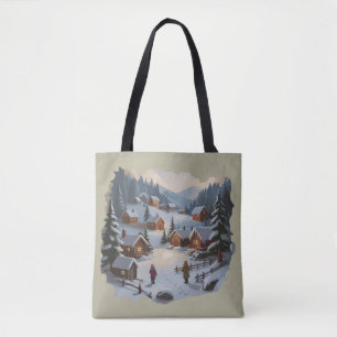 Bolso De Tela Pueblo invernal navideño retro de los 90 montañas