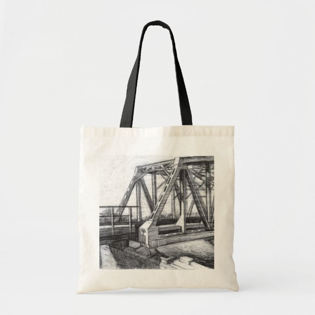 Bolso De Tela Puente antiguo pencilart Monocromo Blanco y negro (Frente)