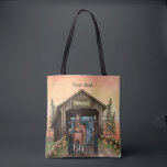Bolso De Tela Puente Cubierto Sunrise<br><div class="desc">Bolsa Tote Puente Cubierto Sunrise,  camiseta y regalos de Ilustración ArtMuvz. Camiseta,  regalos y ropa del Puente Cubierto Amish a juego. Puedes agregar tu nombre o texto en su lugar. Personaliza esta Bolsa Tote del Puente Cubierto para hacerla única o regala como un obsequio personalizado</div>