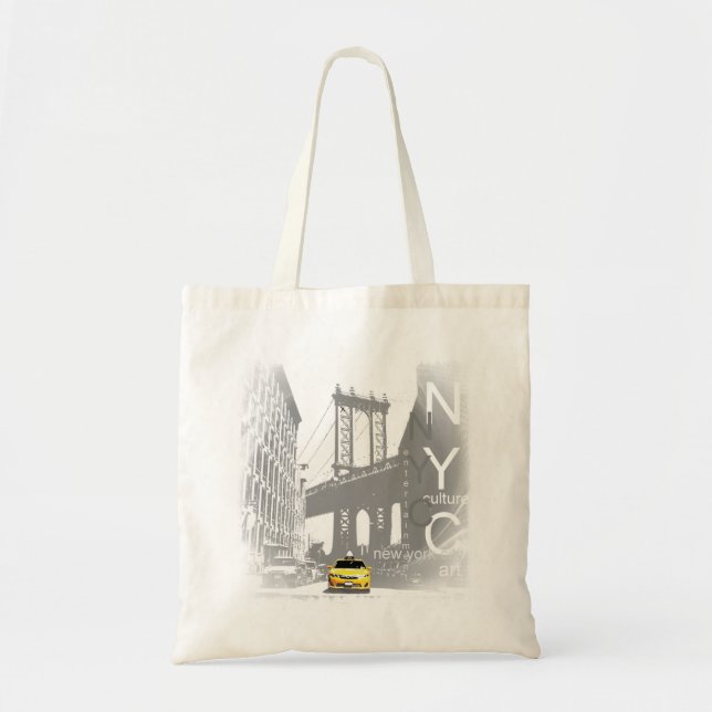 Bolso De Tela Puente de Brooklyn de Nueva York Nyc Yellow Taxi (Frente)