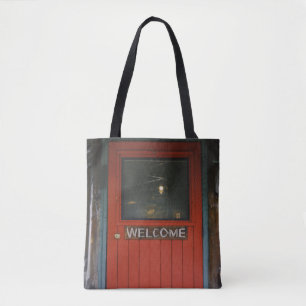 BOLSO DE TELA PUERTA CERRADA DE MADERA ROJA