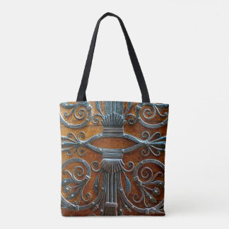 Bolso De Tela Puerta de madera marrón plateada con aspecto diver
