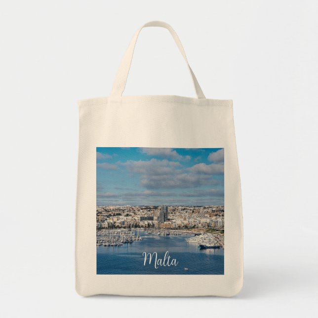 Bolso De Tela Puerto de Sliema con edificios modernos y barcos (Frente)