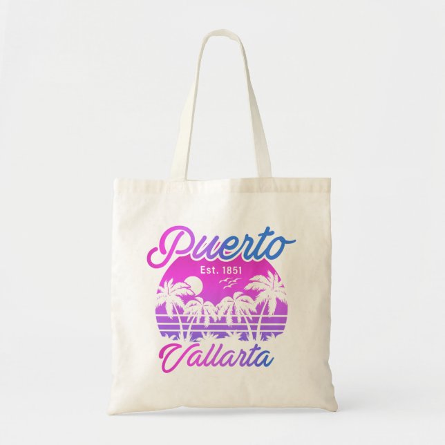 Bolso De Tela Puerto Vallarta Retro Sunset 80 Palm Trees (Frente)