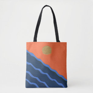 Bolso De Tela Puesta de sol abstracta en el mar ondulado