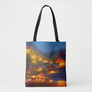 Bolso De Tela Puesta de sol en una aldea indonesia