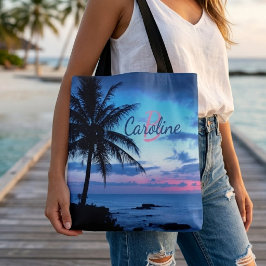 Bolso De Tela Puesta de sol personalizada en la playa tropical d