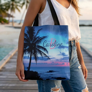 Bolso De Tela Puesta de sol personalizada en la playa tropical d