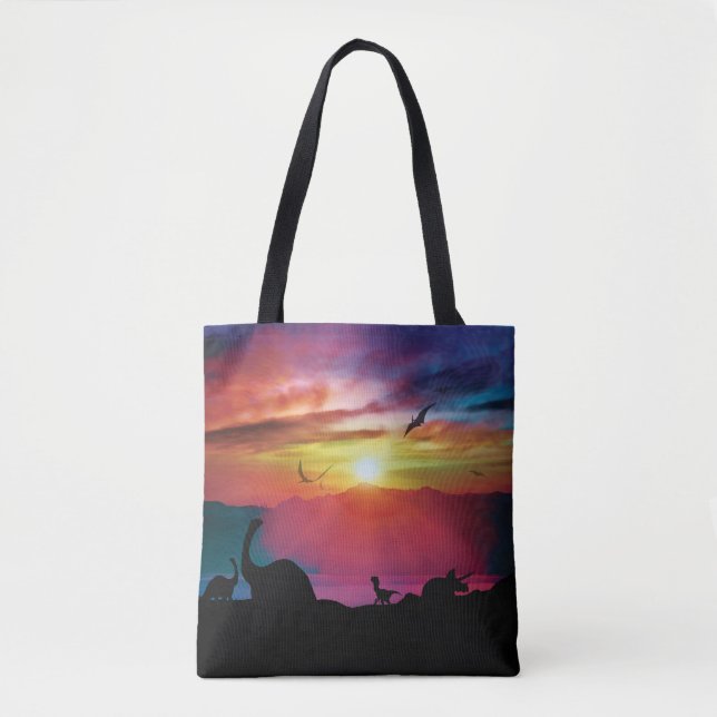 Bolso De Tela Puesta del sol del dinosaurio (Anverso)