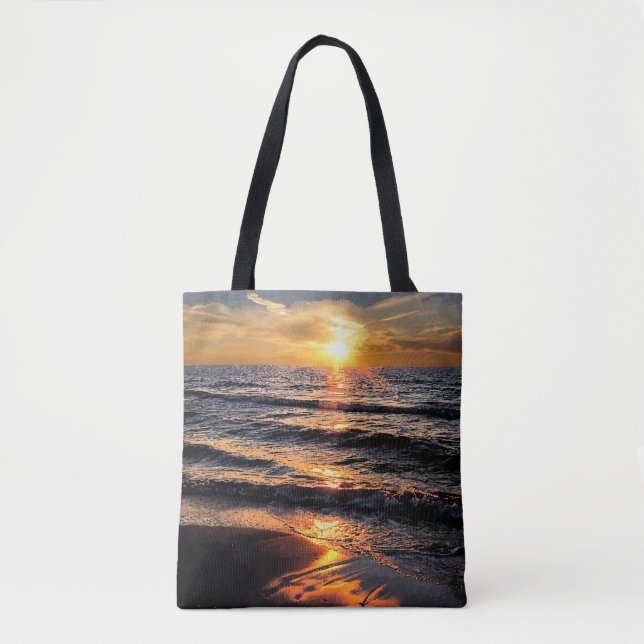 Bolso De Tela Puesta del sol tropical de la playa (Anverso)