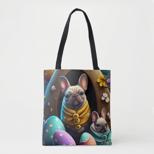 Bolso De Tela Pug Adorable con Huevos de Pascua Festividad y Cut (Anverso)