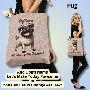 Bolso De Tela Pug - Añadir nombre de perro, cambiar texto