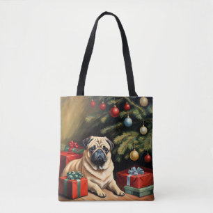 Bolso De Tela Pug celebra a los Navidades