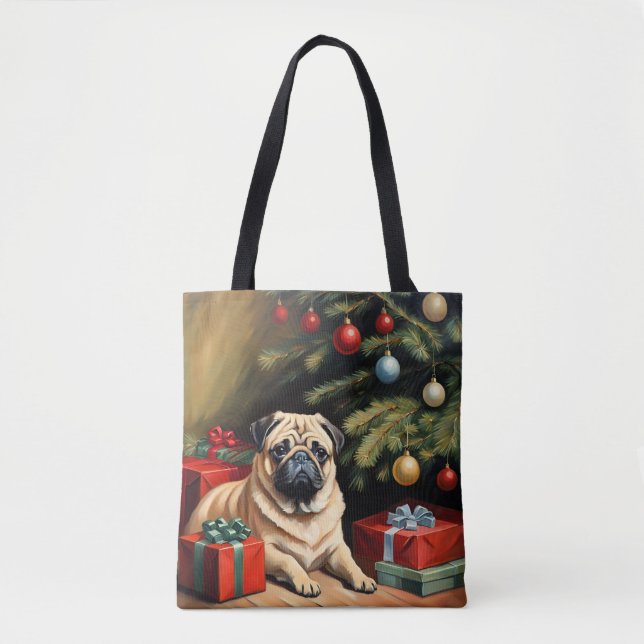 Bolso De Tela Pug celebra a los Navidades (Anverso)