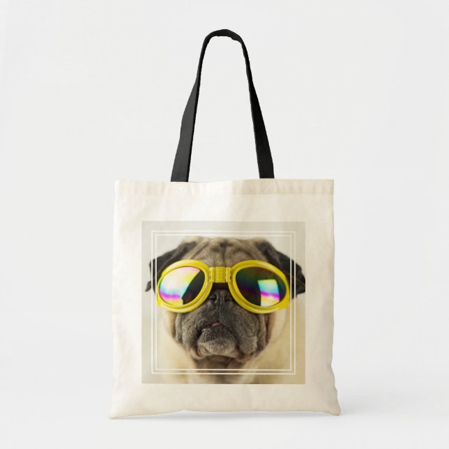 Bolso De Tela Pug con gafas (Frente)
