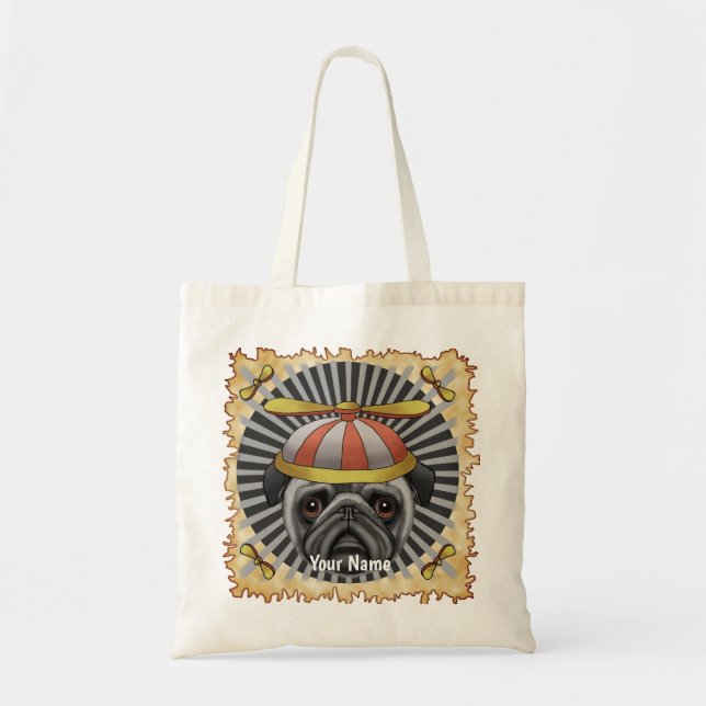 Bolso De Tela Pug con gorro (Frente)