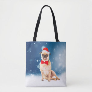 Bolso De Tela Pug con Navidades Santa Hat