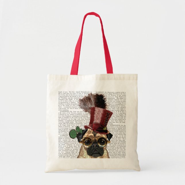 Bolso De Tela Pug con sombrero superior al estilo Steampunk (Frente)