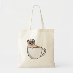 Bolso De Tela Pug con taza de café